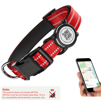 Waterproof Air Tag Dog Collar with AirTag Holder& QR Code, Reflective Soft Padded & Safety Buckle, AirTag Pet Collar for Dogs