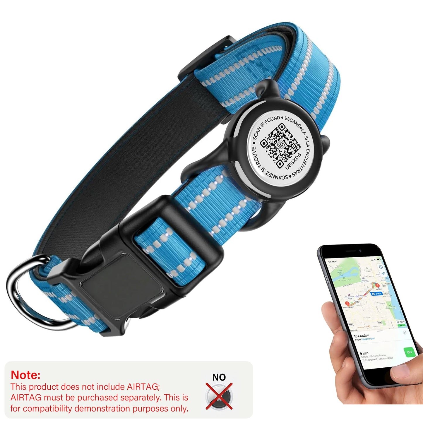 Waterproof Air Tag Dog Collar with AirTag Holder& QR Code, Reflective Soft Padded & Safety Buckle, AirTag Pet Collar for Dogs