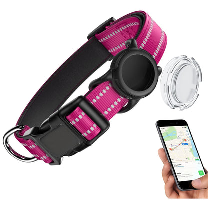 Waterproof Air Tag Dog Collar with AirTag Holder& QR Code, Reflective Soft Padded & Safety Buckle, AirTag Pet Collar for Dogs