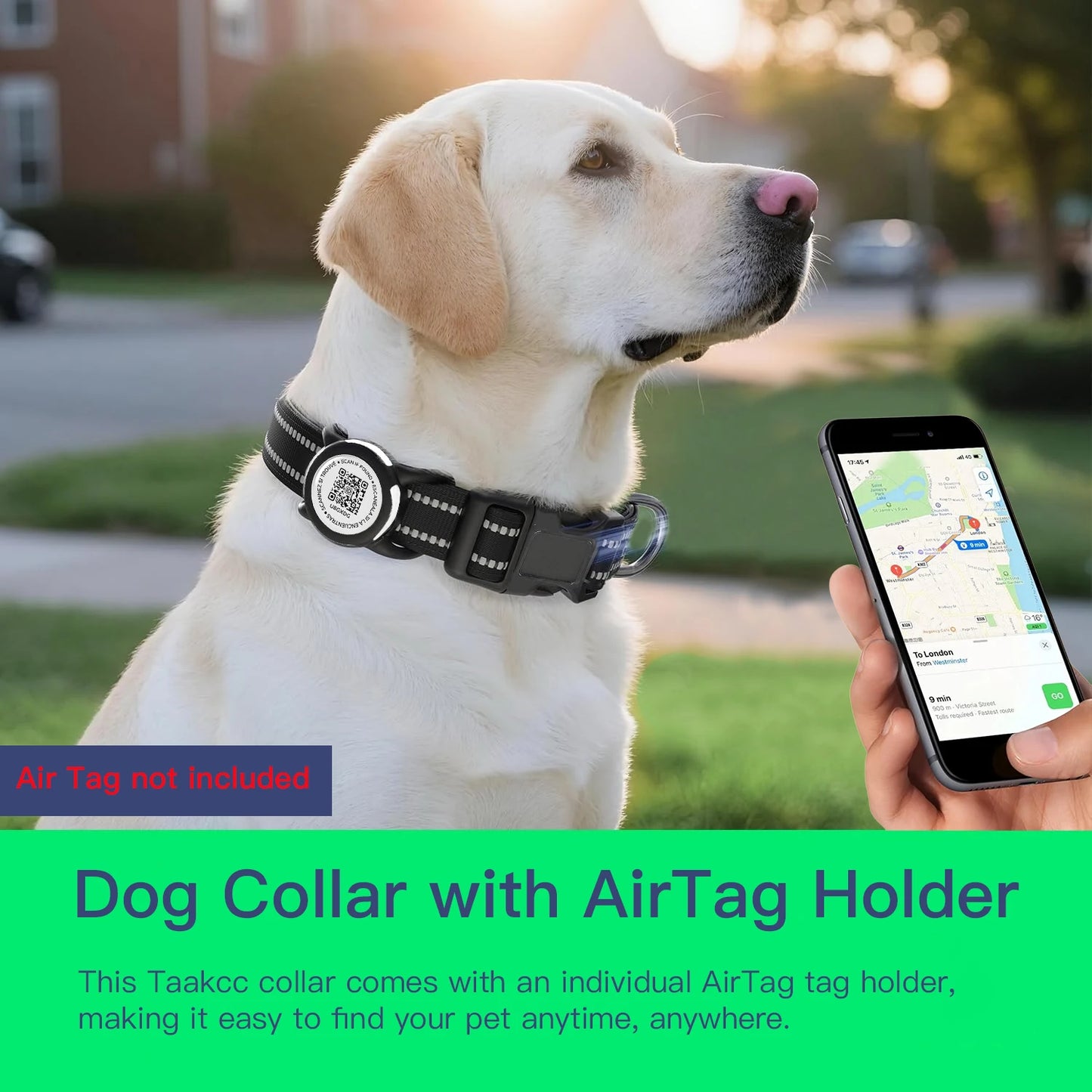 Waterproof Air Tag Dog Collar with AirTag Holder& QR Code, Reflective Soft Padded & Safety Buckle, AirTag Pet Collar for Dogs